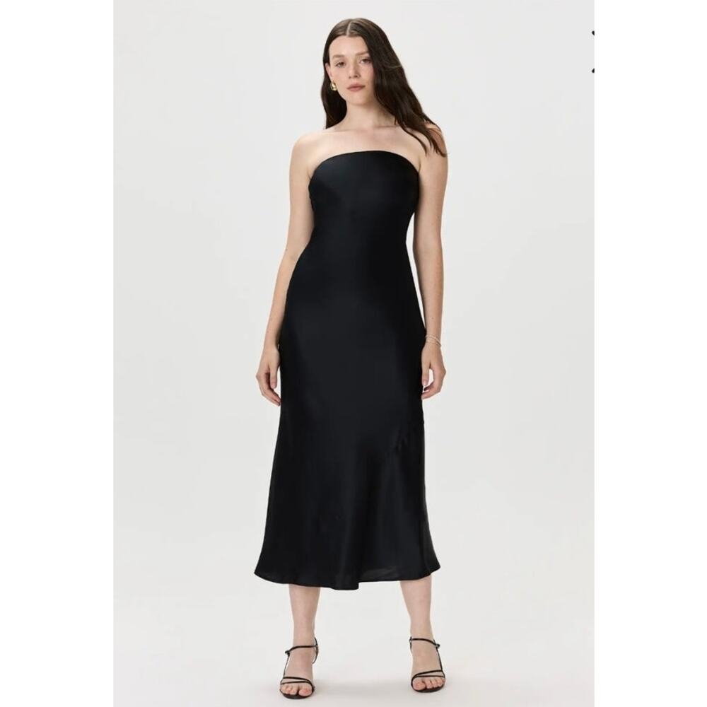 Quince Washable Silk Strapless Midi Dress - Navy Size S NWT - Picture 5 of 6